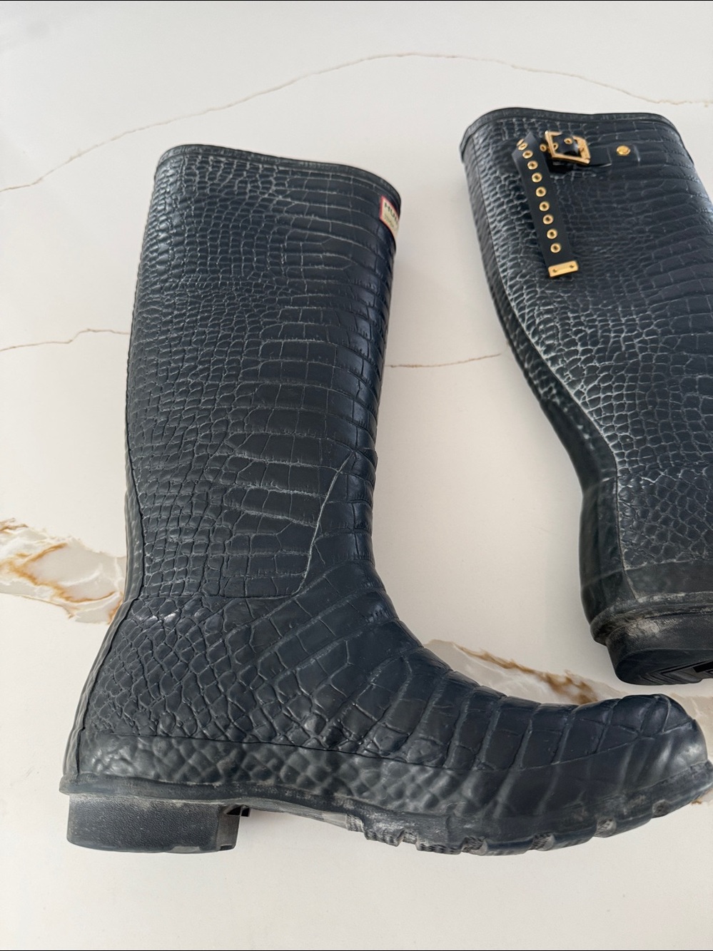 Jimmy Choo x Hunter Crocodile-Embossed Blue Rain Boots, - Picture 12 of 16